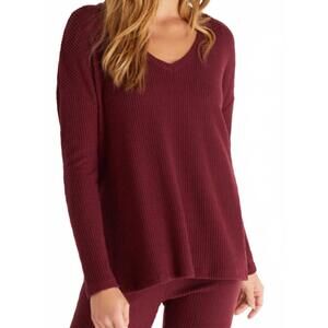 NEW Z LOUNGE me-time rib long sleeve top in garnet